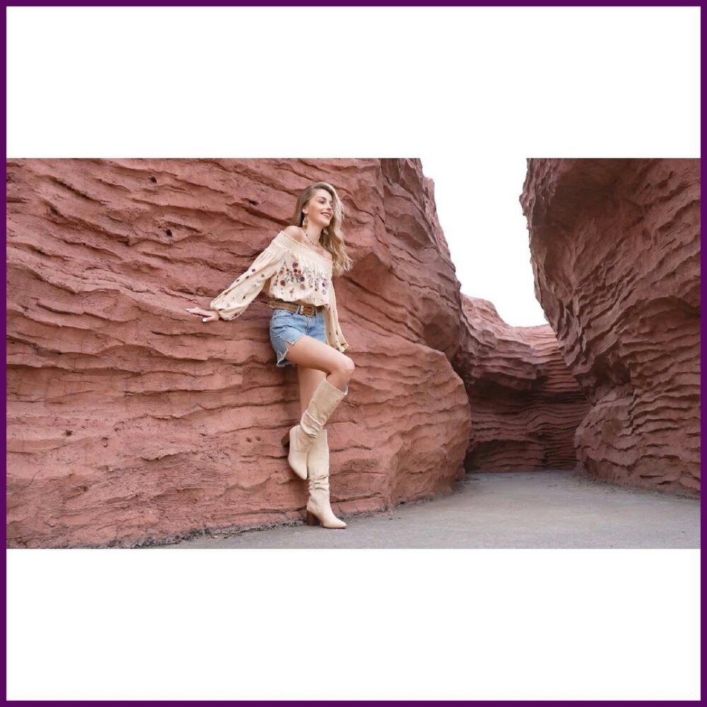 Women's Pointed Toe Knee High Boots Chunky Heel Side Zipper Faux Suede - Picture 8 of 8